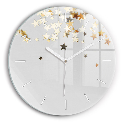 Round glass clock Gold stars