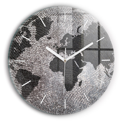 Round glass clock World map concrete