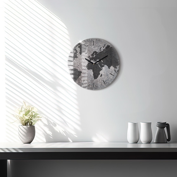 Round glass clock World map concrete