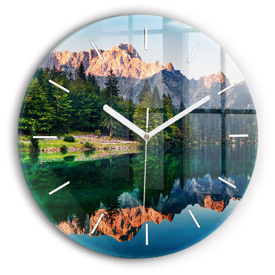 Round glass clock Lake landscape