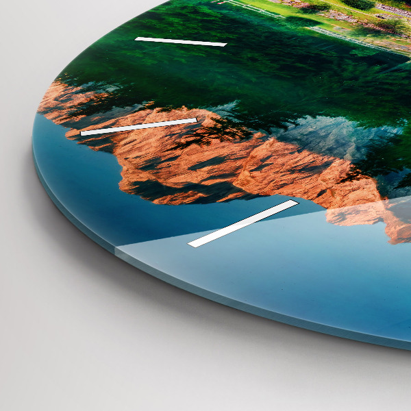 Round glass clock Lake landscape