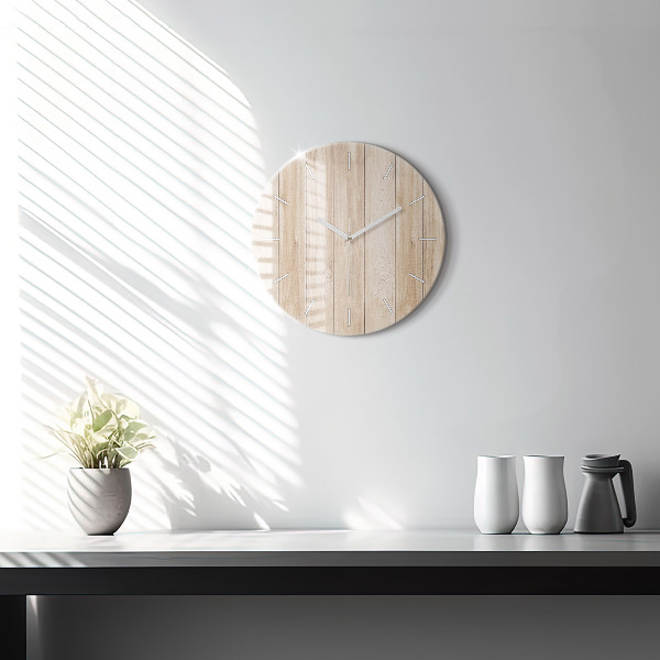 Round glass clock Wooden texture