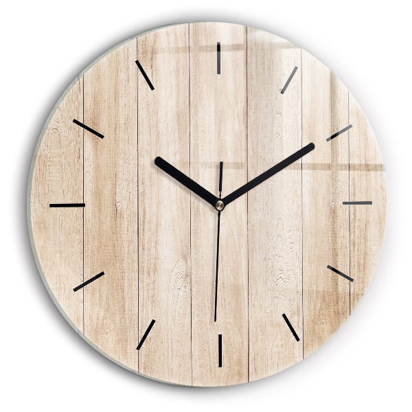 Round glass clock Wooden texture