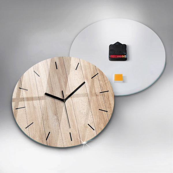 Round glass clock Wooden texture