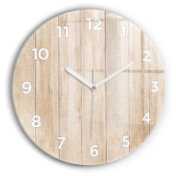 Round glass clock Wooden texture