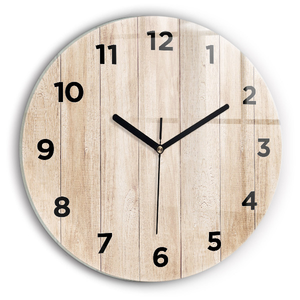 Round glass clock Wooden texture