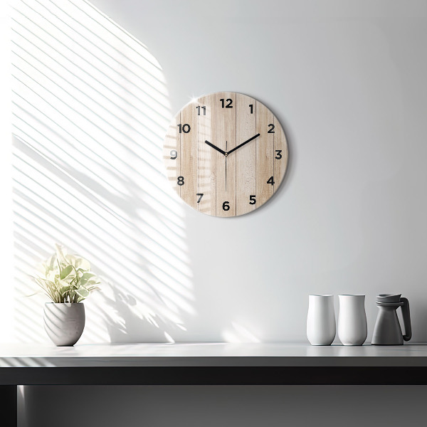 Round glass clock Wooden texture