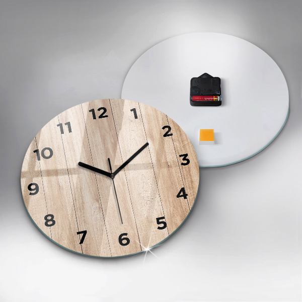 Round glass clock Wooden texture