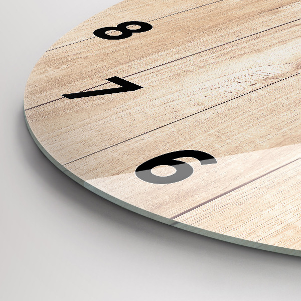 Round glass clock Wooden texture