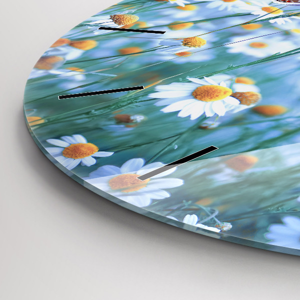Round glass clock Butterfly in the meadow