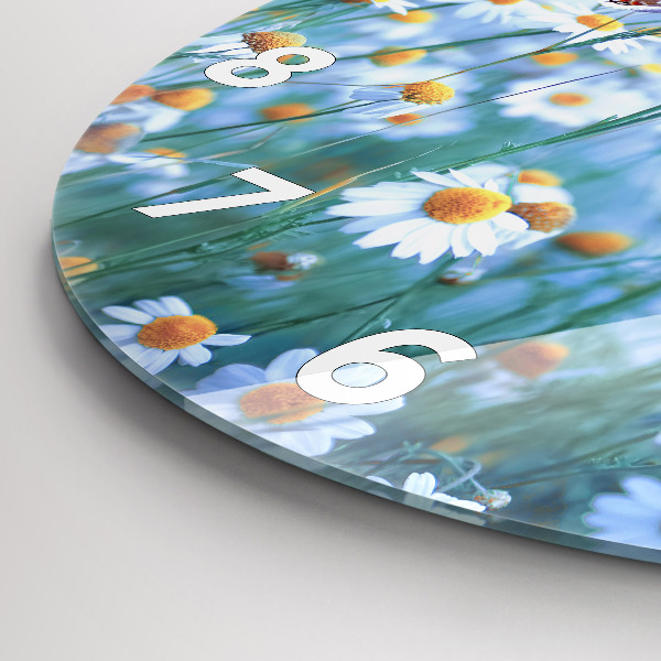 Round glass clock Butterfly in the meadow