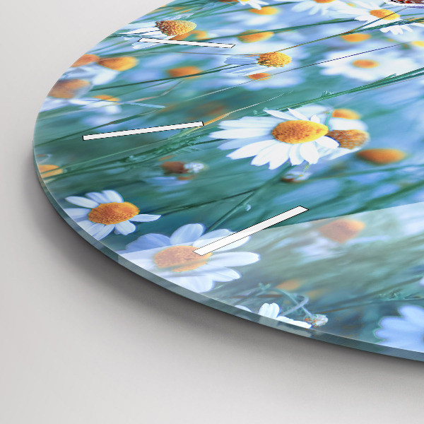 Round glass clock Butterfly in the meadow