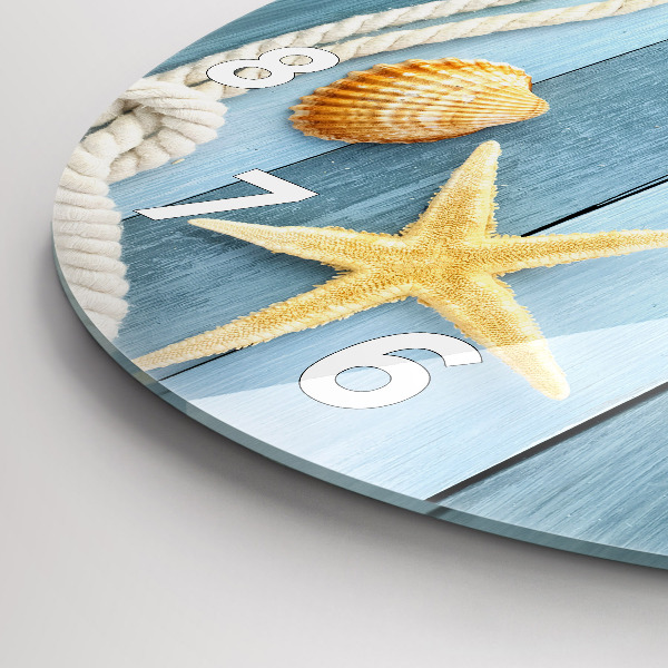 Round glass clock Boards stripes and shell