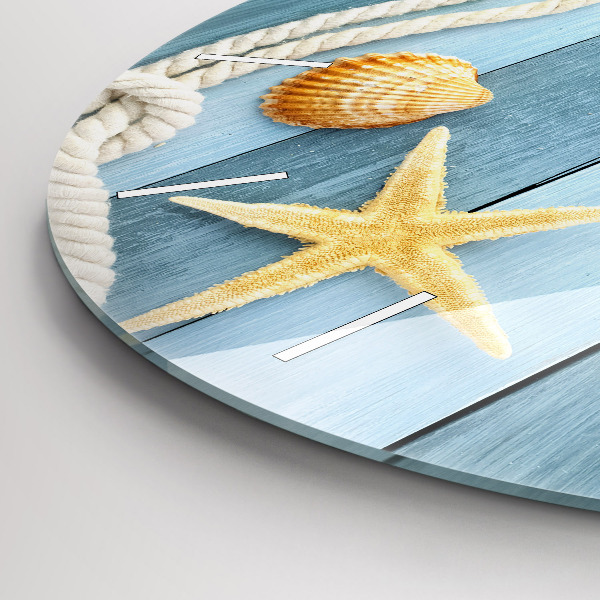Round glass clock Boards stripes and shell
