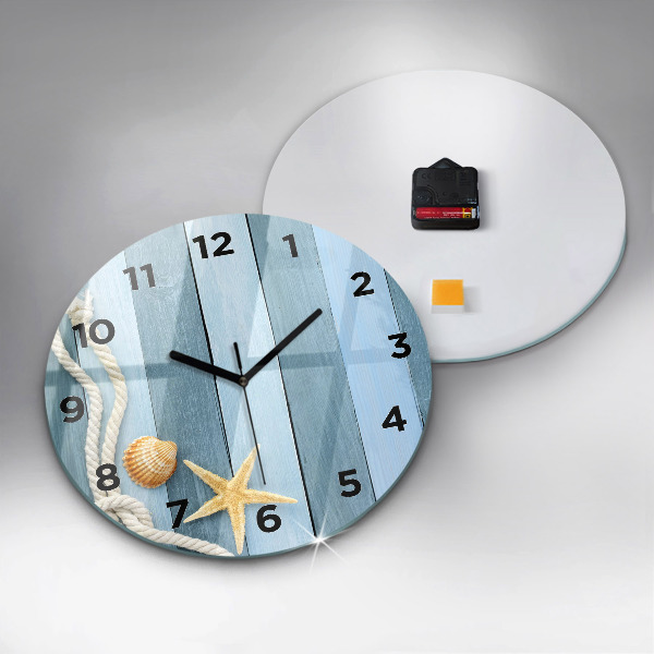 Round glass clock Boards stripes and shell