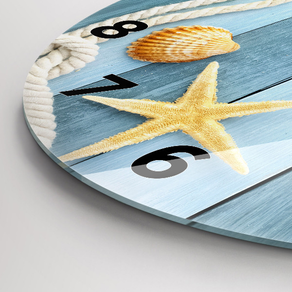 Round glass clock Boards stripes and shell