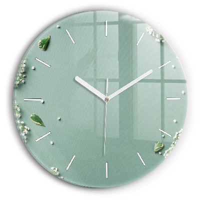Round glass clock Delicate flowers
