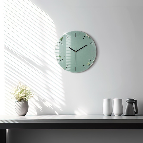 Round glass clock Delicate flowers