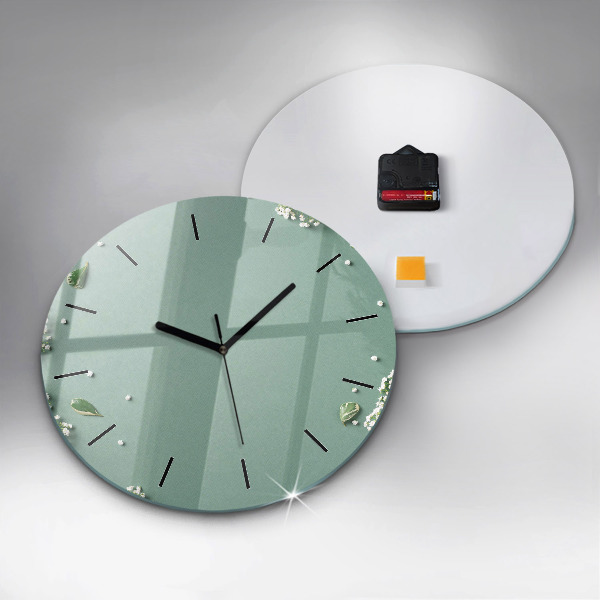 Round glass clock Delicate flowers
