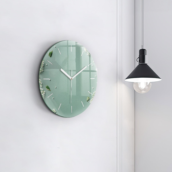 Round glass clock Delicate flowers
