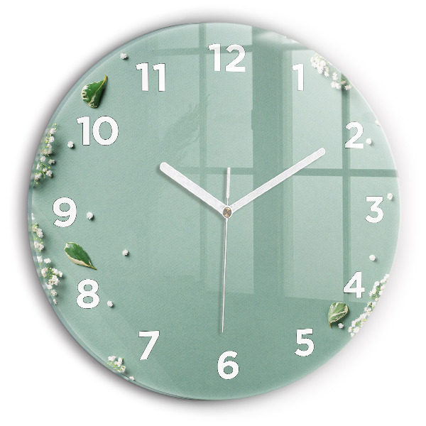 Round glass clock Delicate flowers