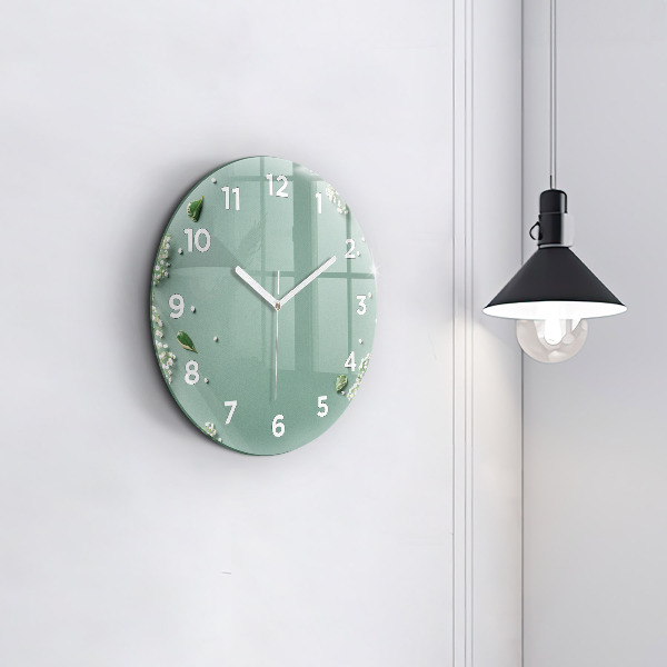 Round glass clock Delicate flowers