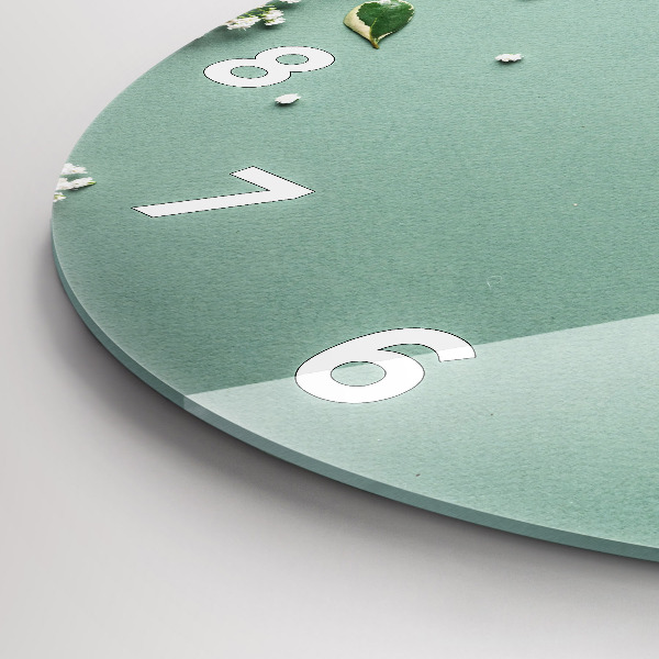 Round glass clock Delicate flowers