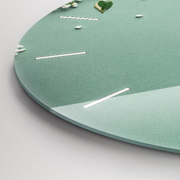 Round glass clock Delicate flowers