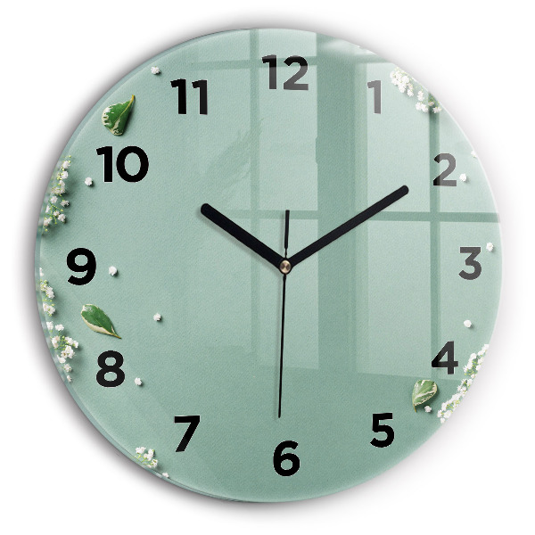 Round glass clock Delicate flowers