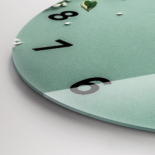 Round glass clock Delicate flowers