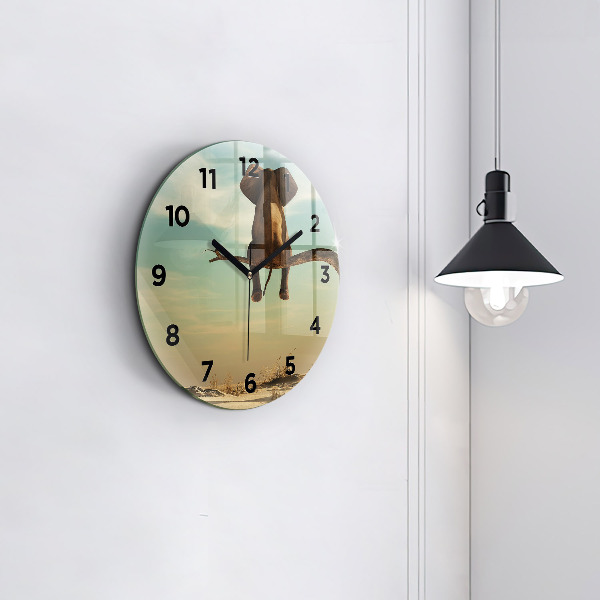 Round glass clock Elephant on a tree