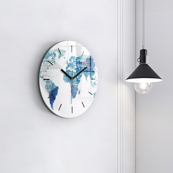 Round glass clock World map