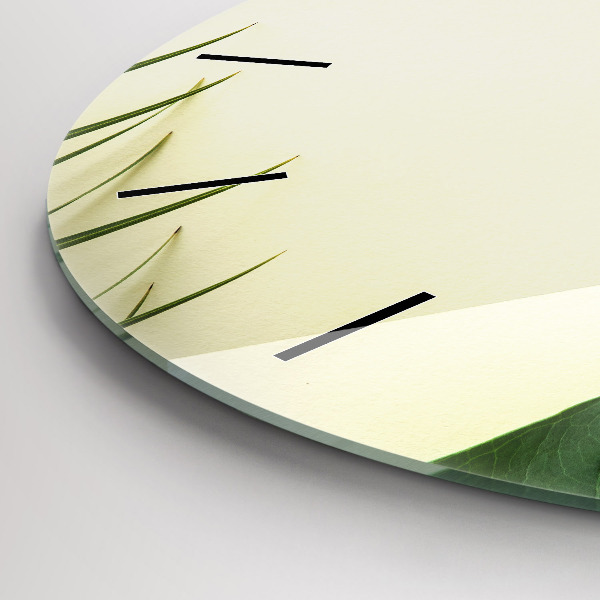 Round glass clock Monstera leaves