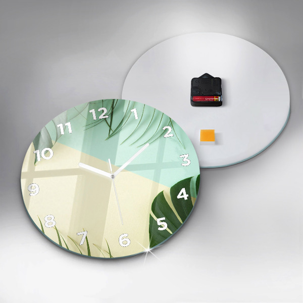 Round glass clock Monstera leaves
