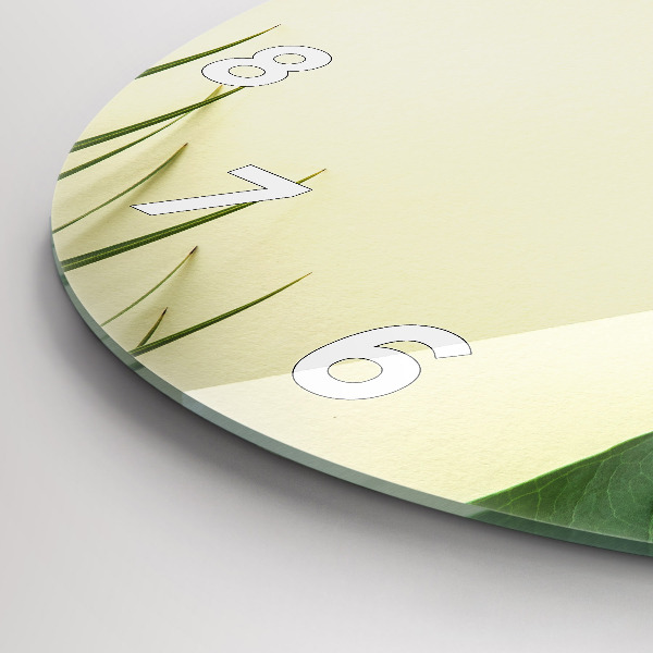 Round glass clock Monstera leaves