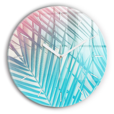Round glass clock Tropical palm tree