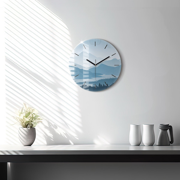 Round glass clock Mountain Landscape