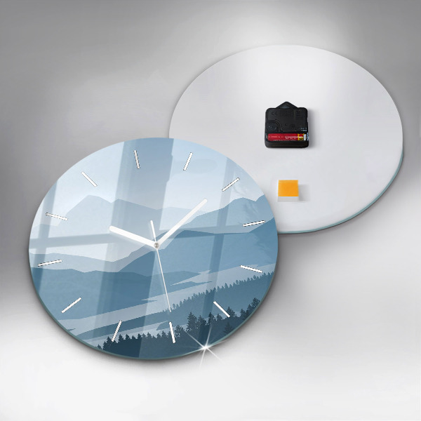 Round glass clock Mountain Landscape