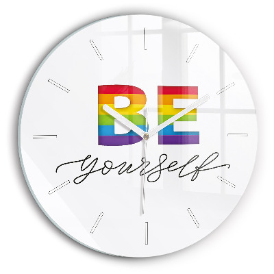Round glass clock The inscription Be yourself