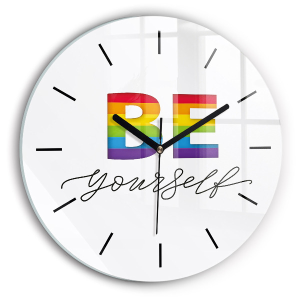 Round glass clock The inscription Be yourself