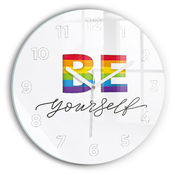 Round glass clock The inscription Be yourself