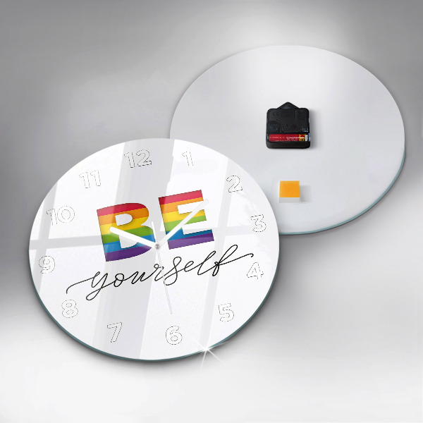 Round glass clock The inscription Be yourself