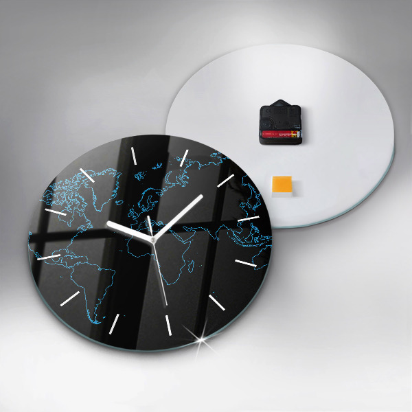 Round glass clock World map outlines