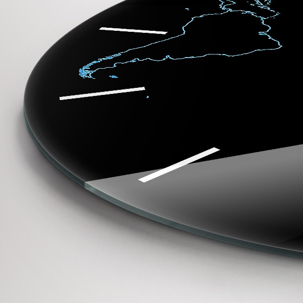 Round glass clock World map outlines