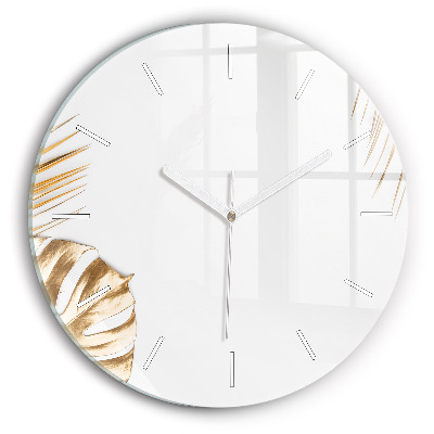 Round glass clock Tropical leaves