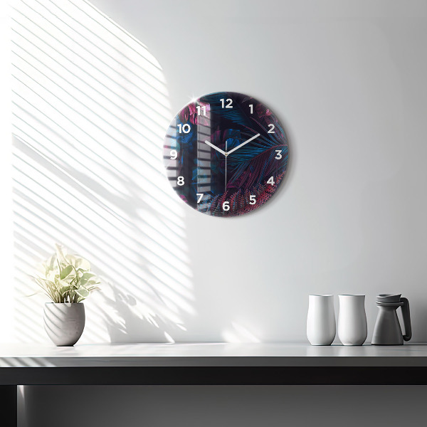 Round glass clock Exotic flowers