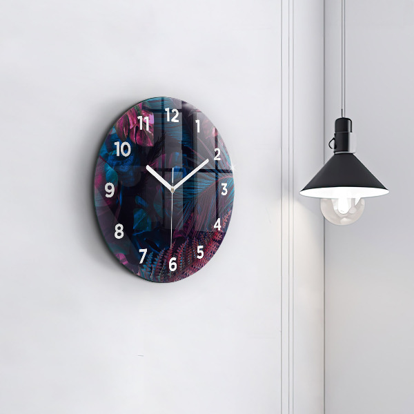 Round glass clock Exotic flowers