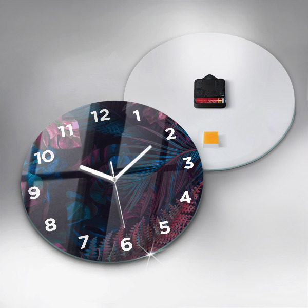 Round glass clock Exotic flowers