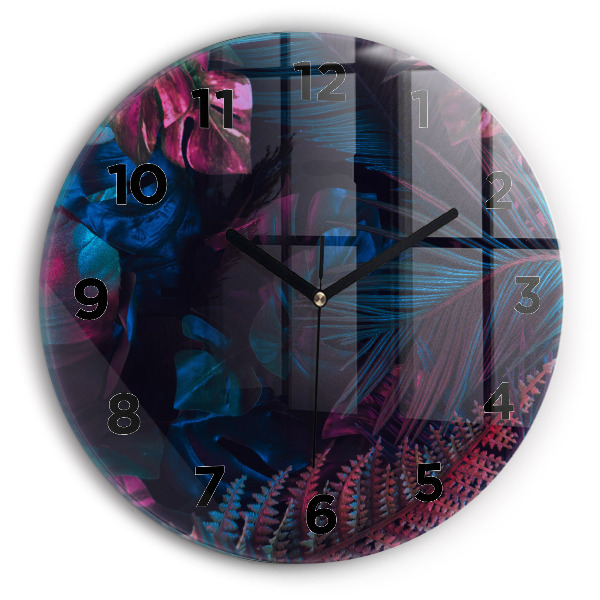 Round glass clock Exotic flowers