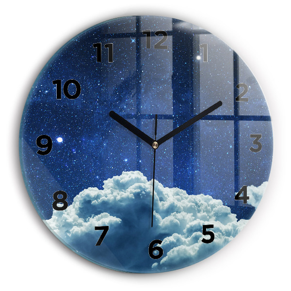 Round glass clock Night sky